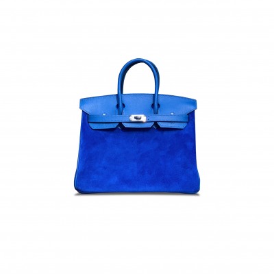 HERMÈS MASTER BIRKIN 25 CHAMOIS AND SWIFT ROYAL BLUE SILVER BUCKLE H028369CC97 (25*20*13cm)